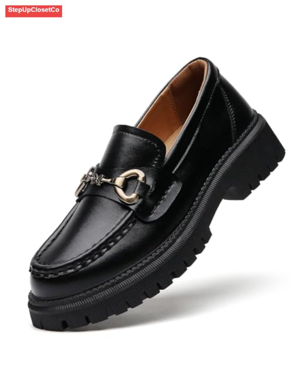 Women's Chunky Platform Loafers Penny Moc Toe Leather Comfort Shoes